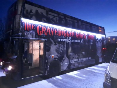 Gravedigger Ghost Tour bus The gravedigger tour bus at night